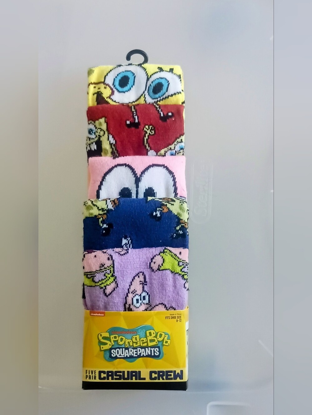 Bioworld SpongeBob Five-Pair Men's Crew Socks - Yellow, Red, Pink, Blue, Purple